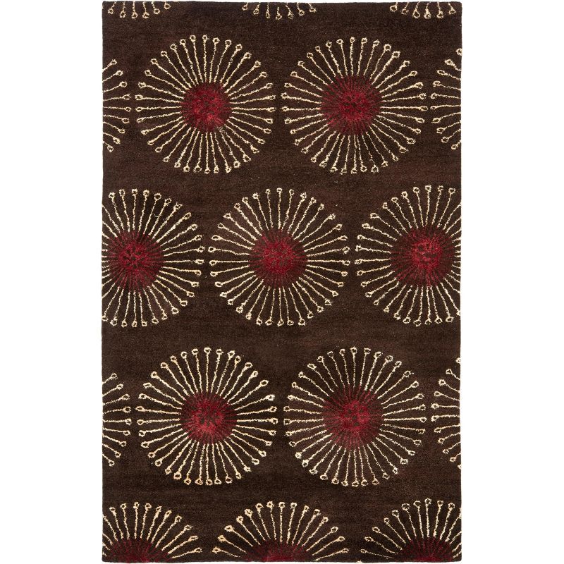 Handmade Tufted Round Coffee Brown Wool Viscose Rug
