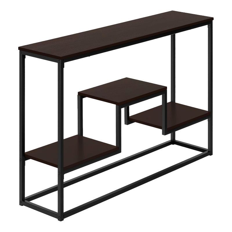 Espresso Multi-Level Metal & Wood Console Table with Storage