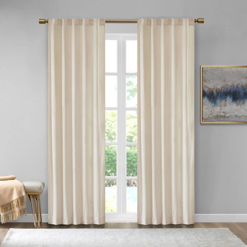 Ivory Room Darkening Poly Velvet Window Panel Pair