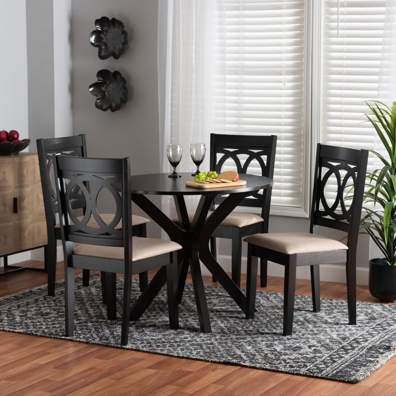 Beige Fabric and Espresso Brown Wood 5-Piece Dining Set