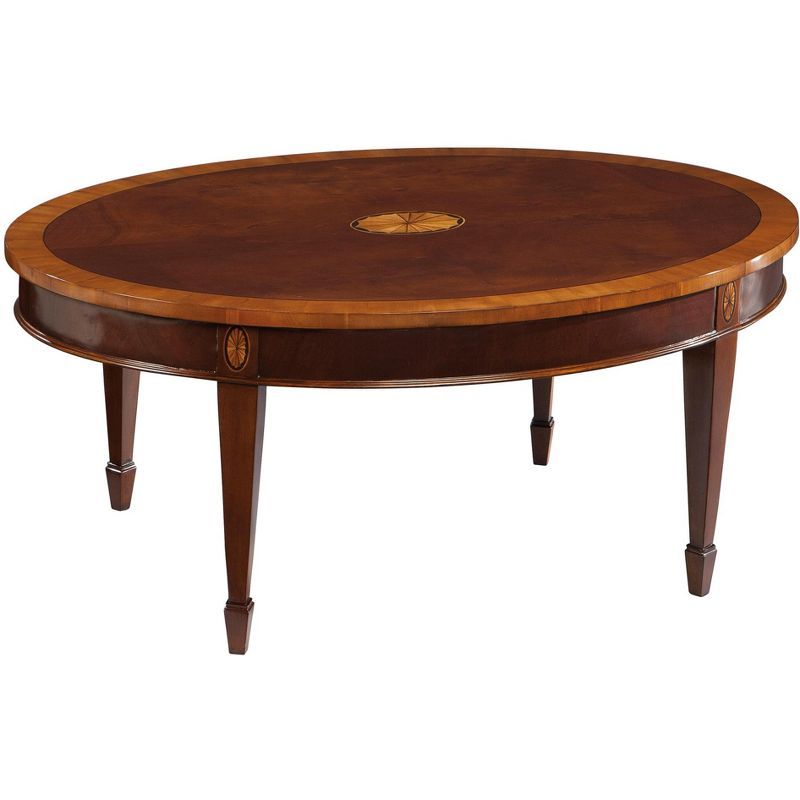 Brown Mahogany Oval Cocktail Table with Storage