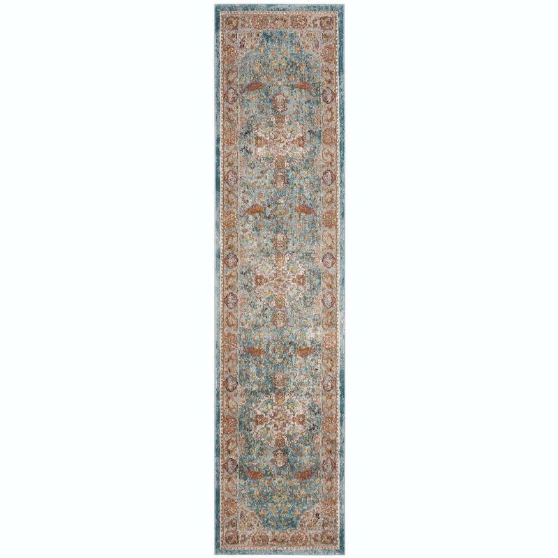 Elysian Blue and Orange Hand-Knotted Wool Blend Runner Rug - 2' x 8'