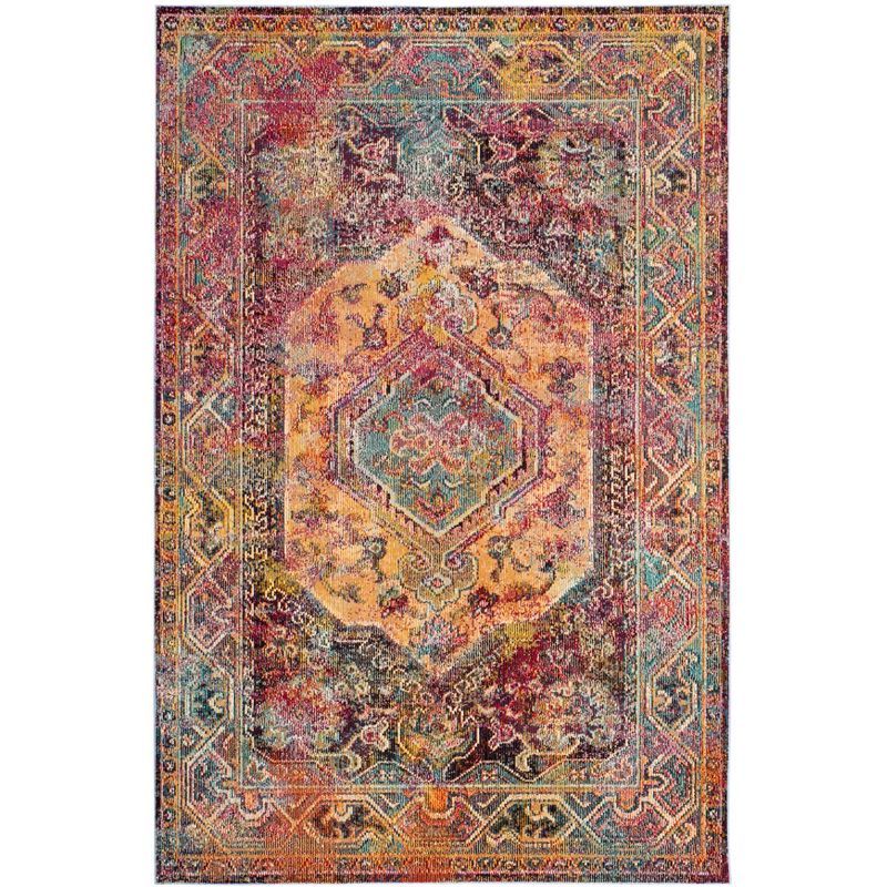 Reversible Oriental Synthetic Rug in Teal and Rose - Easy Care, 6'7" x 9'2"