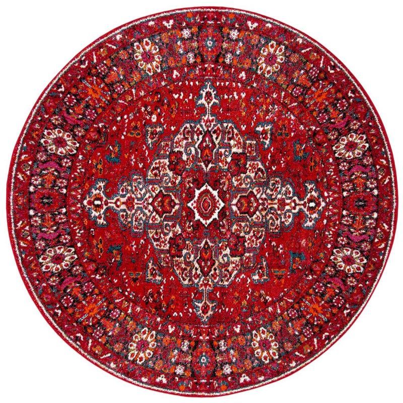 Safavid Style Red Synthetic Round Area Rug 6'7"