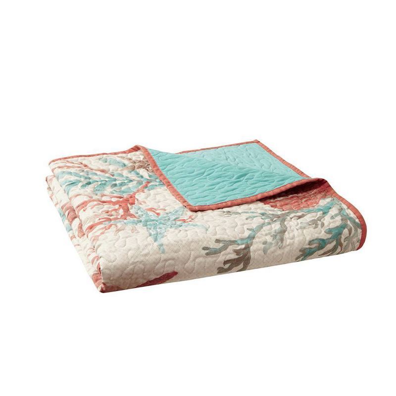 Oversized Aqua and Coral Cotton Quilted Throw