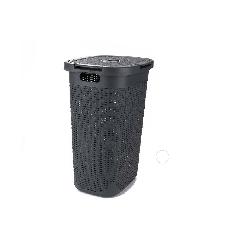 Gray Plastic Wicker Laundry Hamper with Lid and Wheels