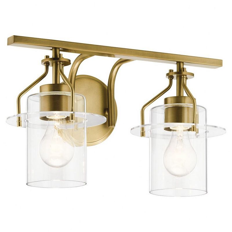 Brushed Brass and Clear Glass 2-Light Vanity Fixture