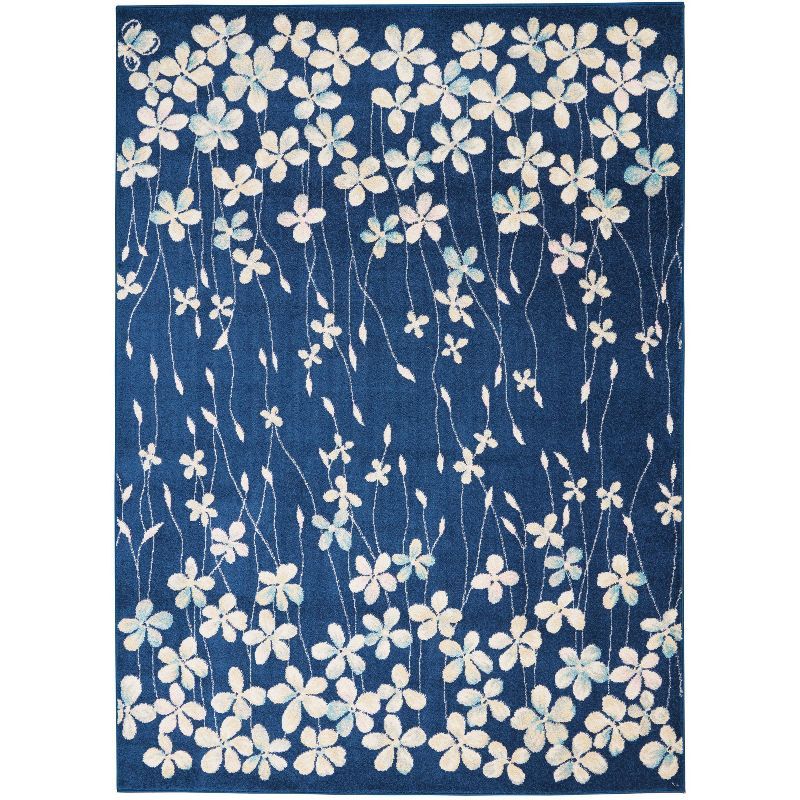 Elysian Navy Floral 5' x 7' Reversible Viscose Area Rug