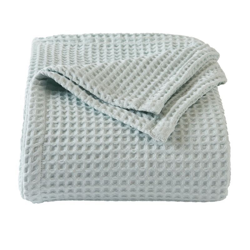 Icy Blue Full Cotton Waffle Weave Bed Blanket