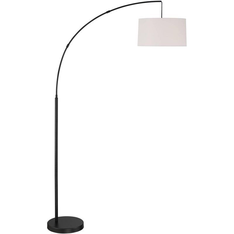 72" Black Metal Arc Floor Lamp with White Linen Shade