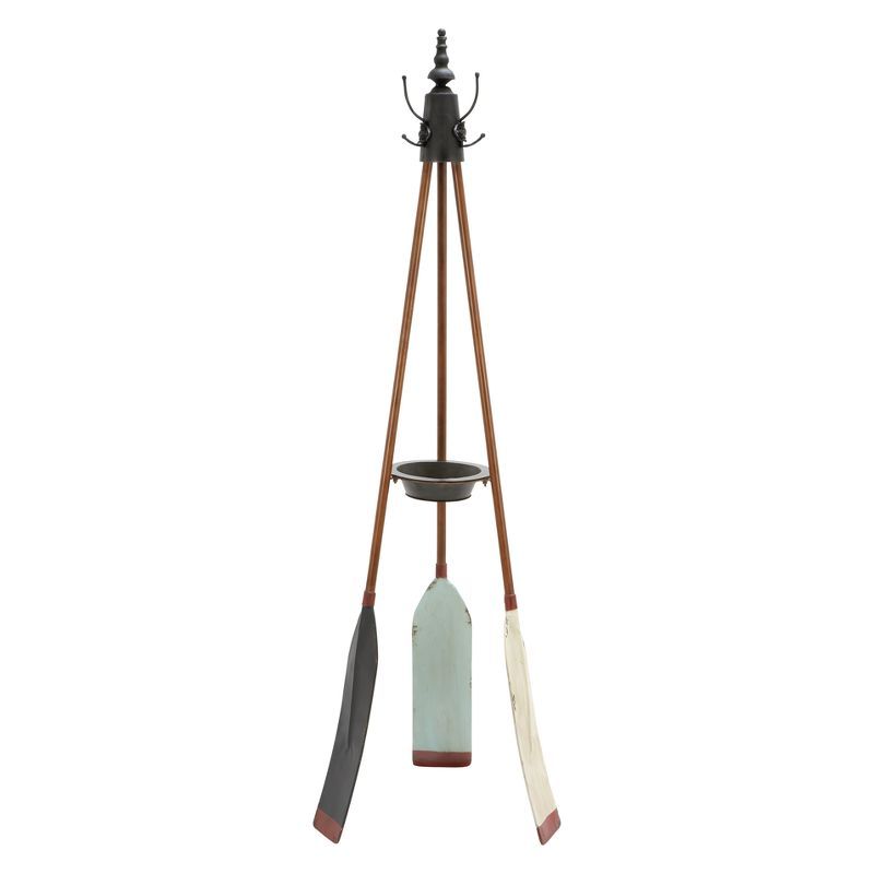 Coastal Brown and Black Rowing Oar Coat Rack with Hooks