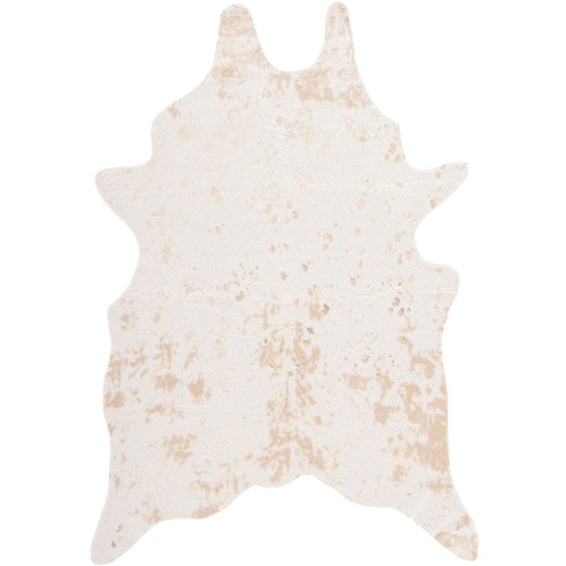 Beige and Gold Faux Cowhide 6' x 8' Area Rug