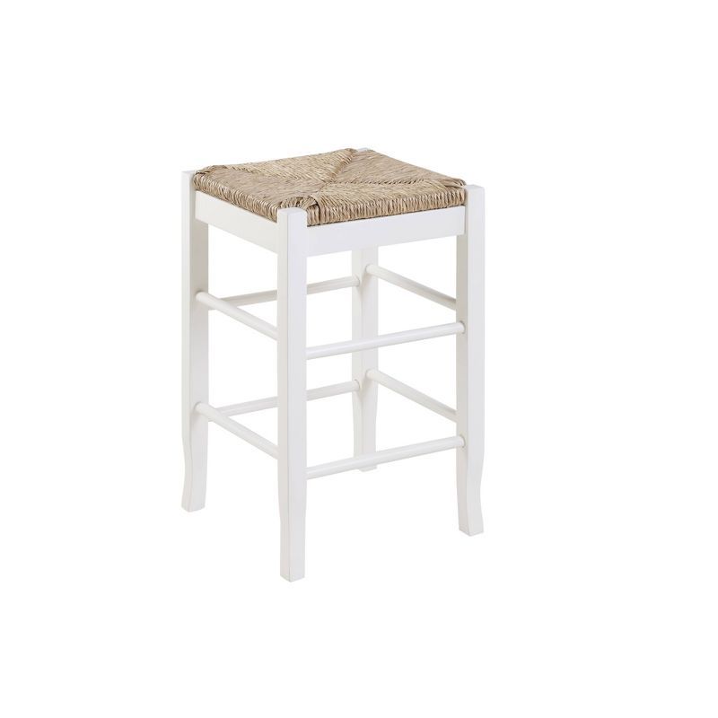 White Wood Backless Swivel Barstool with Rush Seat