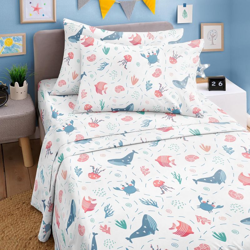 Kids Queen White Microfiber Deep Pocket Sheet Set with Fun Prints