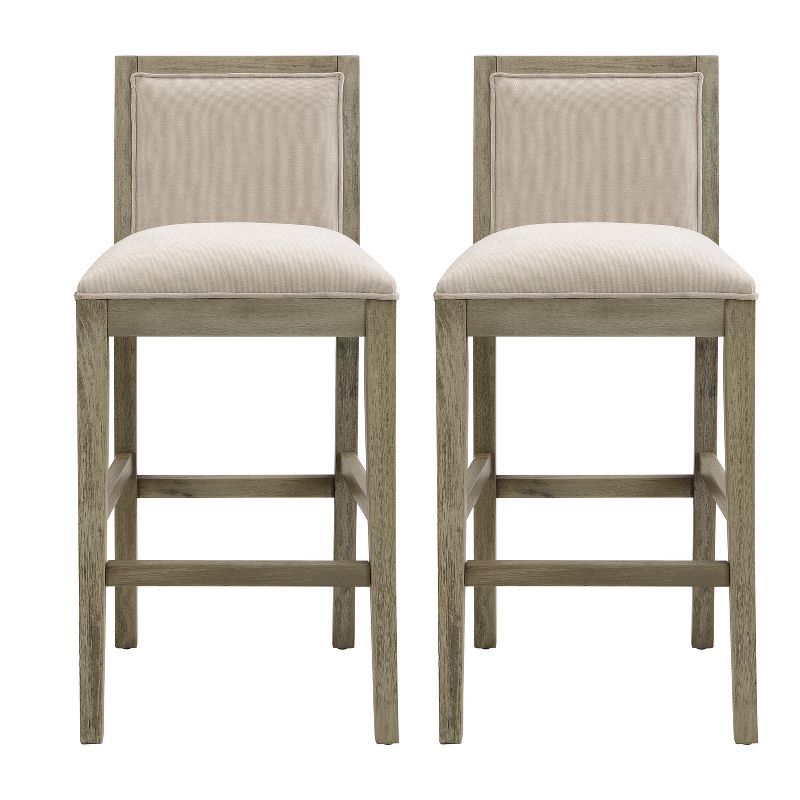 Kyrren Grey and Beige Upholstered Wood Counter Stools, Set of 2