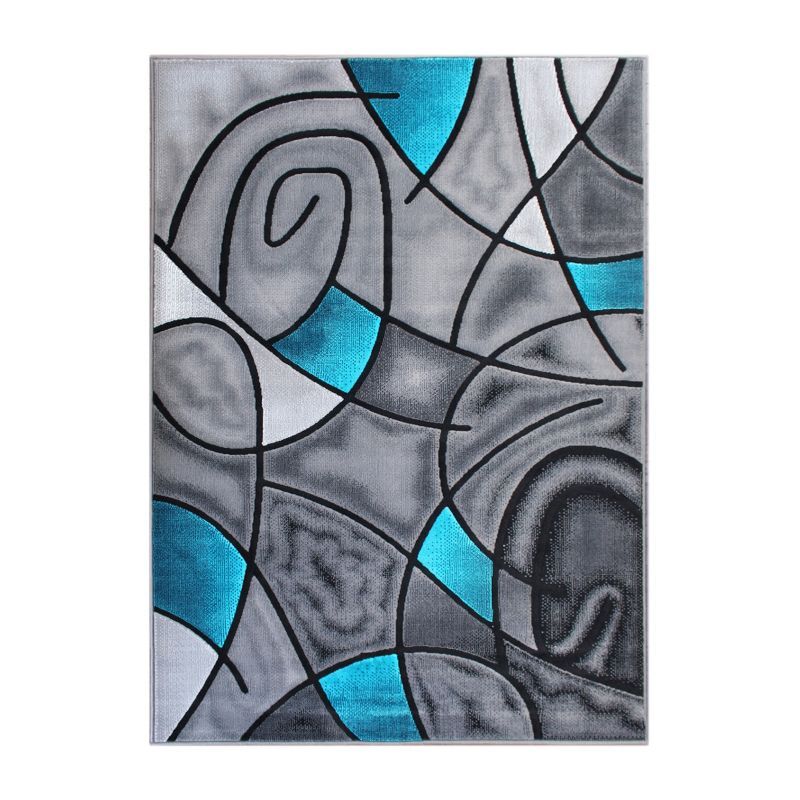 Masada Blue and Grey Abstract Modern Area Rug, 8x10