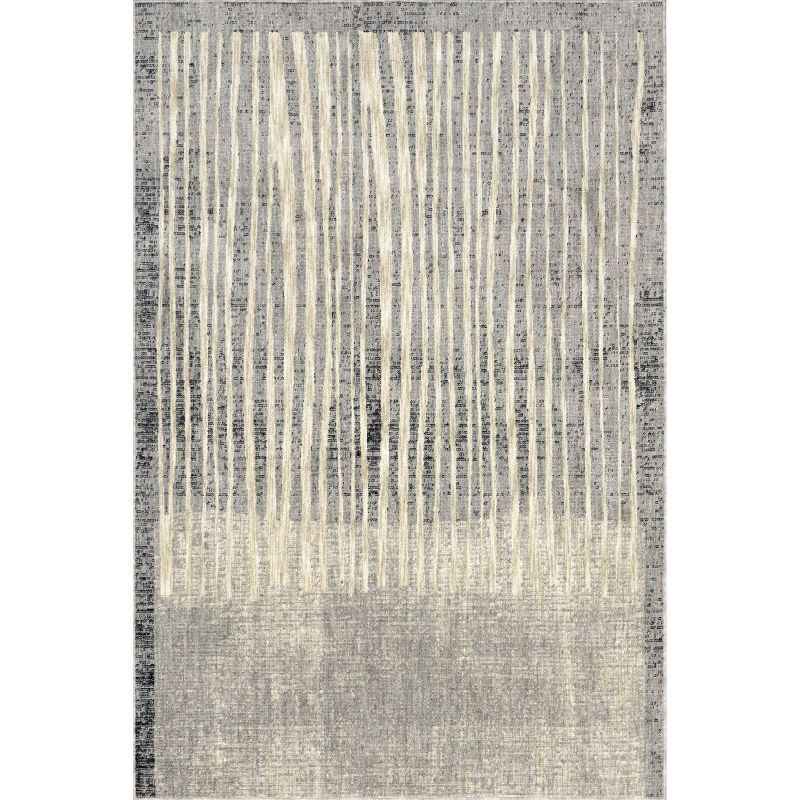 Gray and Beige Striped Synthetic 8' x 10' Area Rug