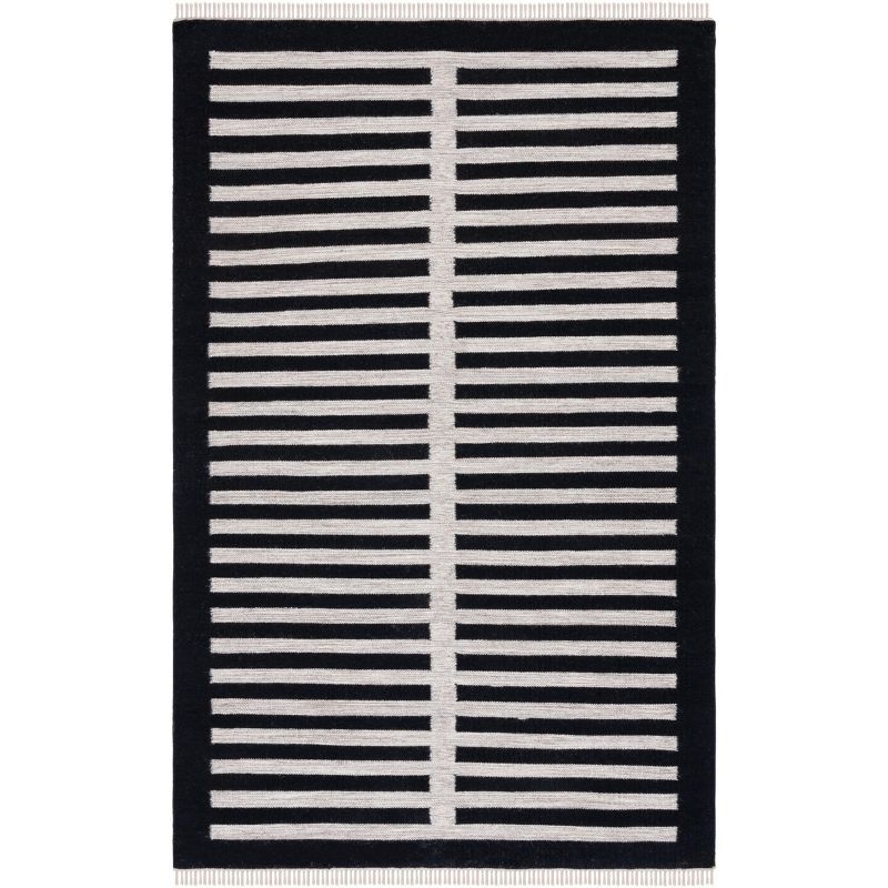 Black and Beige Striped Wool Flat Woven Area Rug