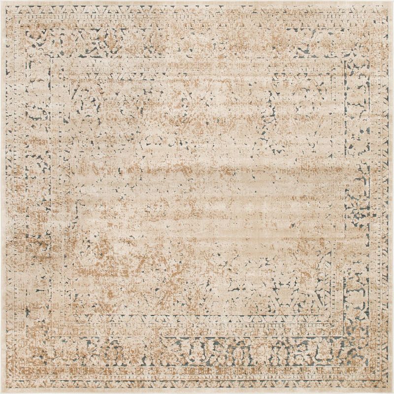 Beige and Light Brown Square Stain-Resistant Rug
