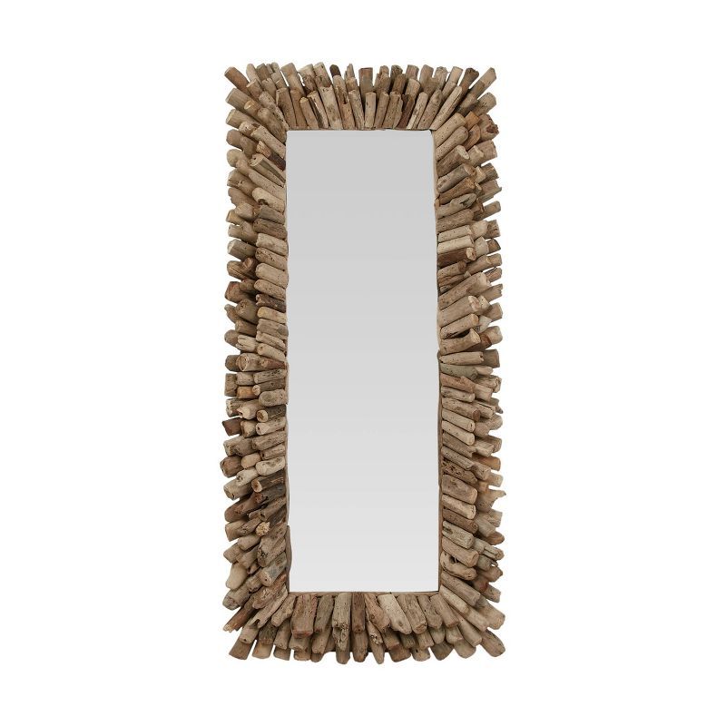 Large Natural Driftwood Rectangular Wall Mirror with Wood Frame