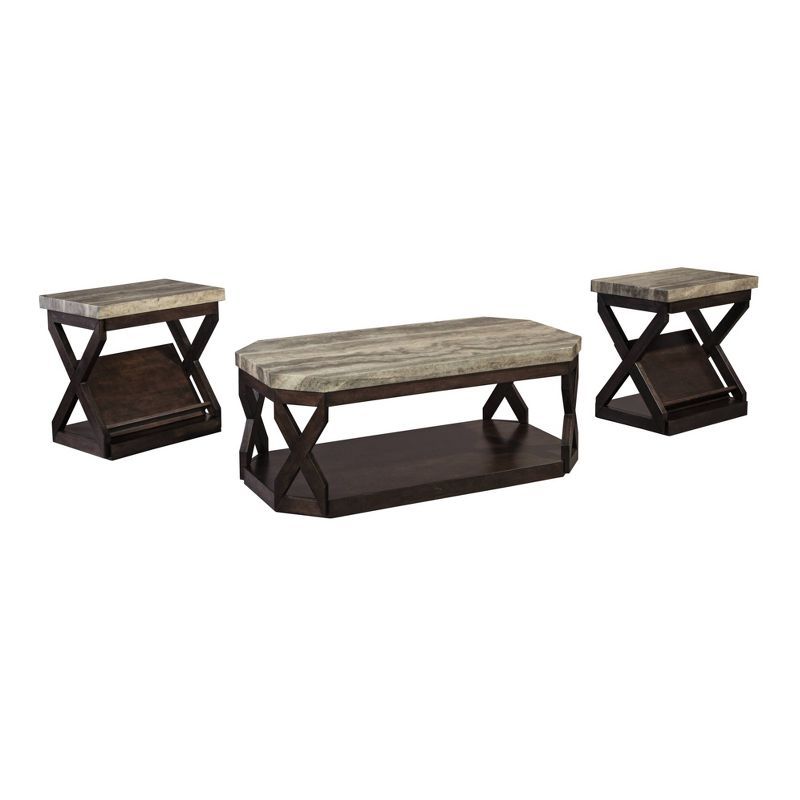 Radilyn Faux Marble Brown Rectangular 3-Piece Table Set