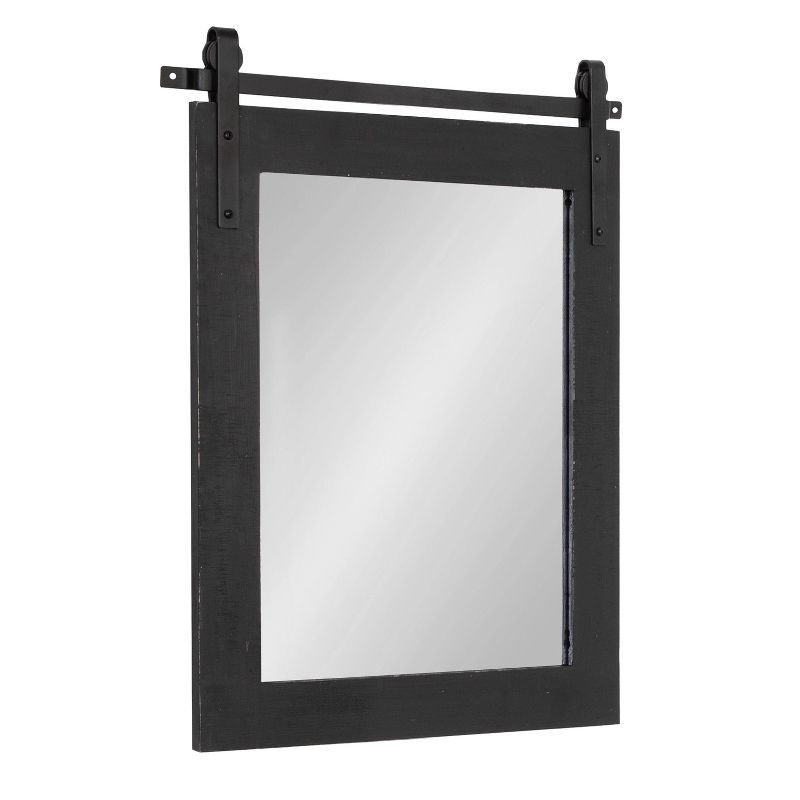 Black Wood Rectangular Barn Door Wall Mirror