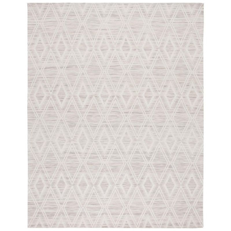 Ivory and Light Brown Geometric Wool Area Rug, 8' x 10'