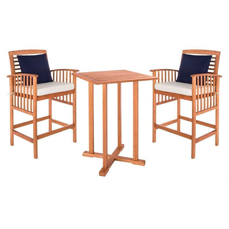 Natural Teak and White 3-Piece Bar Table Bistro Set