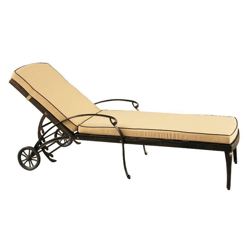 Bronze Aluminum Outdoor Chaise Lounge with Beige Cushion