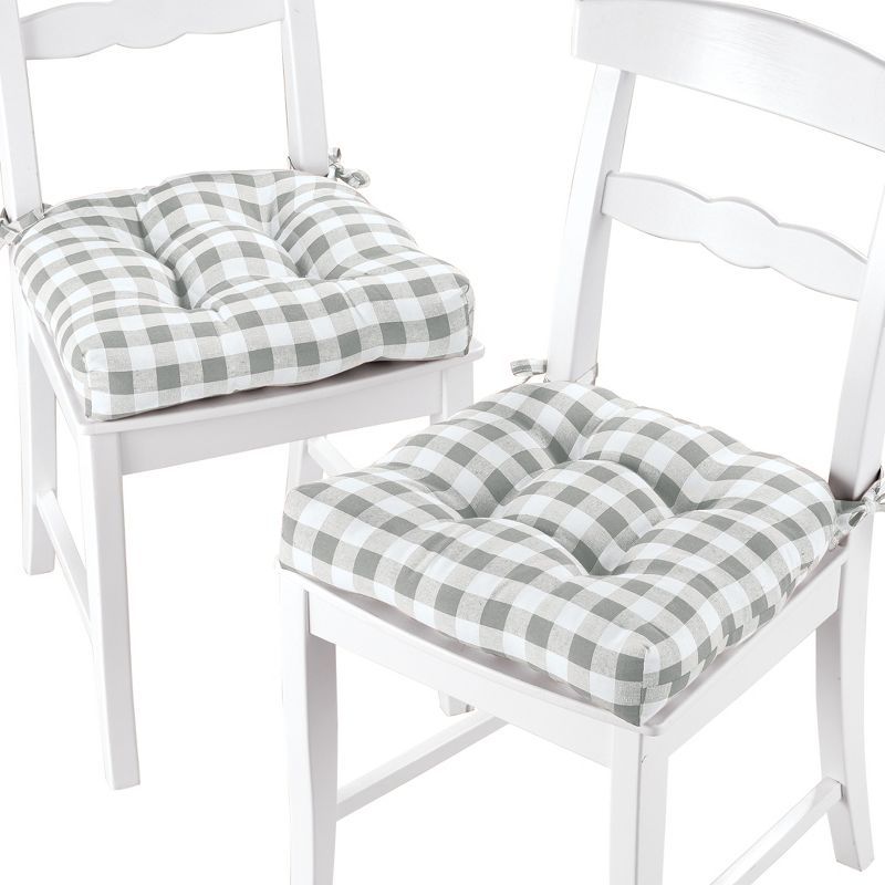 Gray Buffalo Check Tufted Chair Seat Cushions, Set of 2