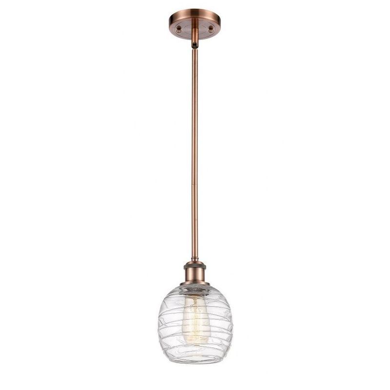 Antique Copper 9'' Mini Drum Pendant Light with Glass Shade