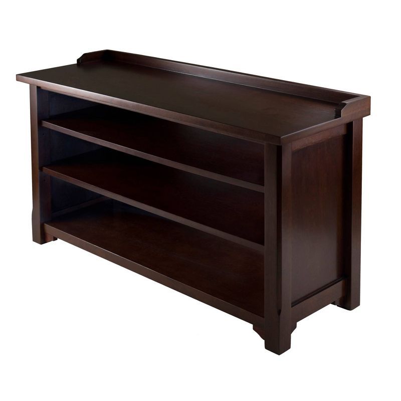 Walnut Brown 3-Shelf Storage Bench with Seating