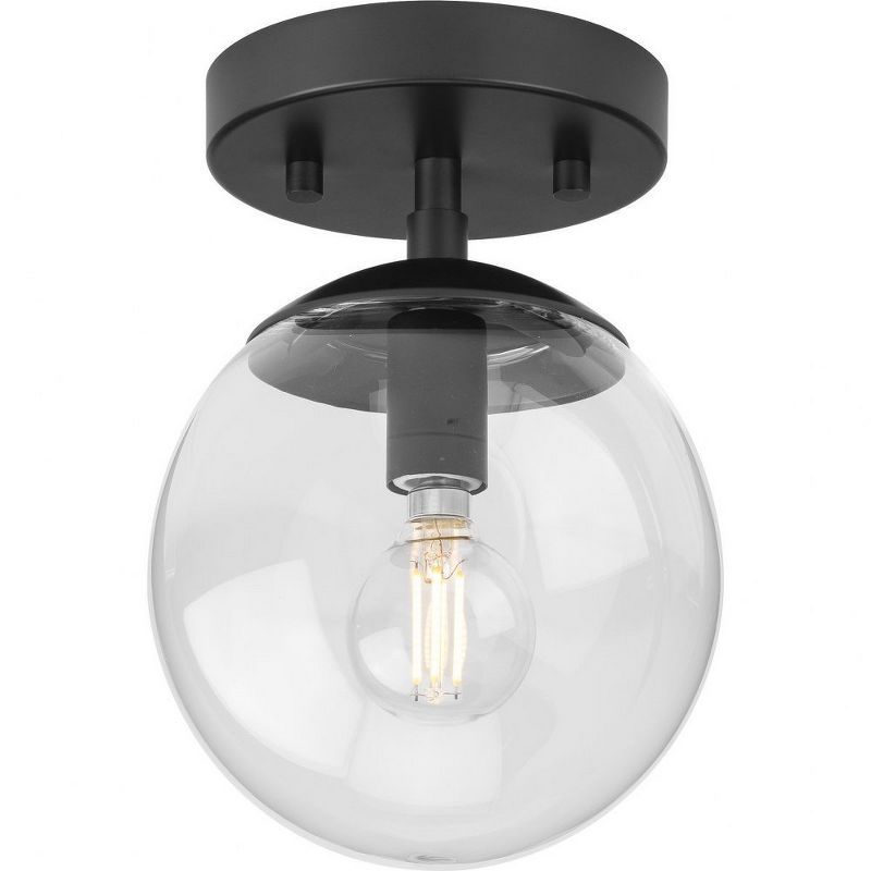 Matte Black Glass Globe Semi-Flush Mount Light