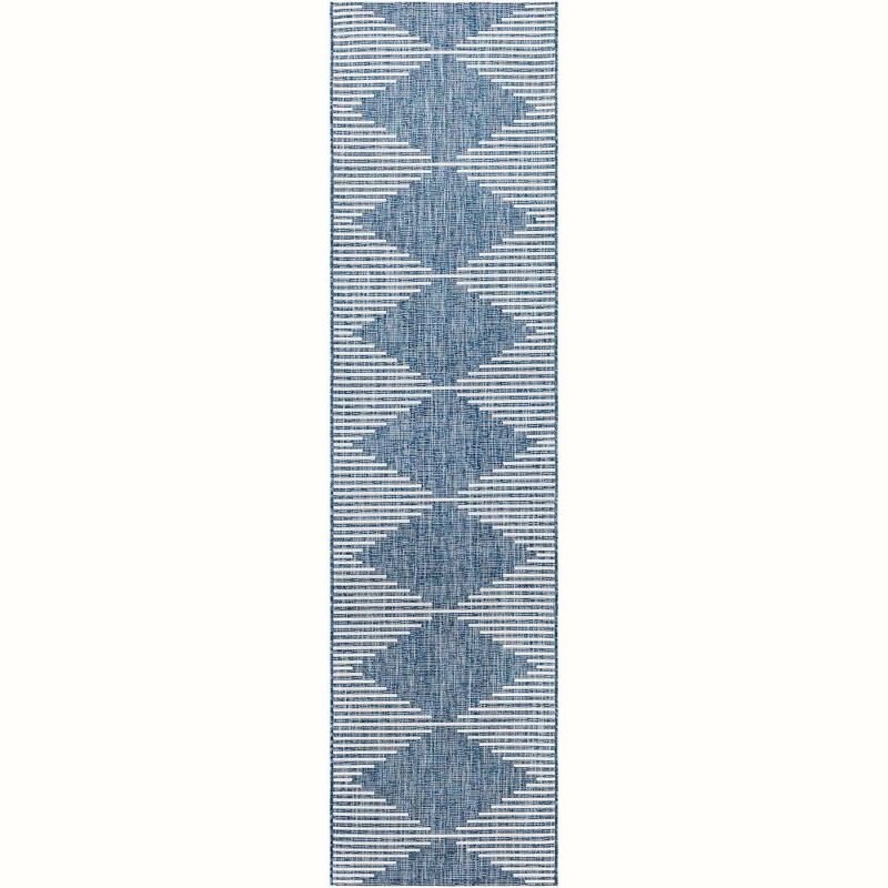 Bright Blue Geometric Synthetic Fur Runner Rug, 2'7" x 12'