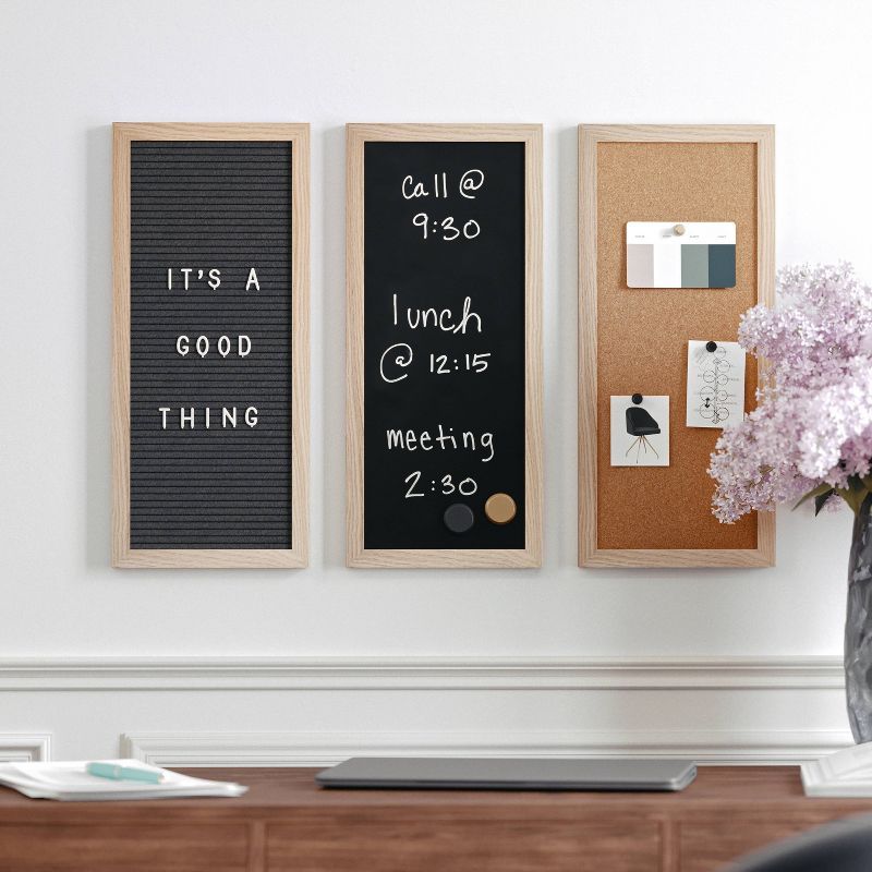 Light Natural Woodgrain Cork, Chalk, and Letter Board Set