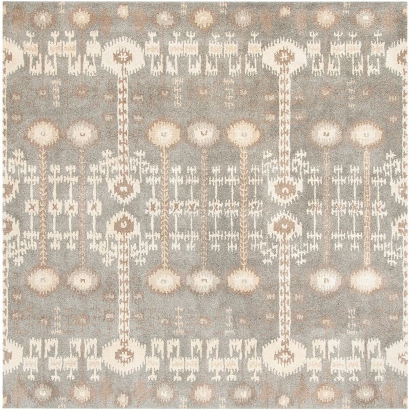 Ivory and Gray Hand-Tufted Wool Square Area Rug