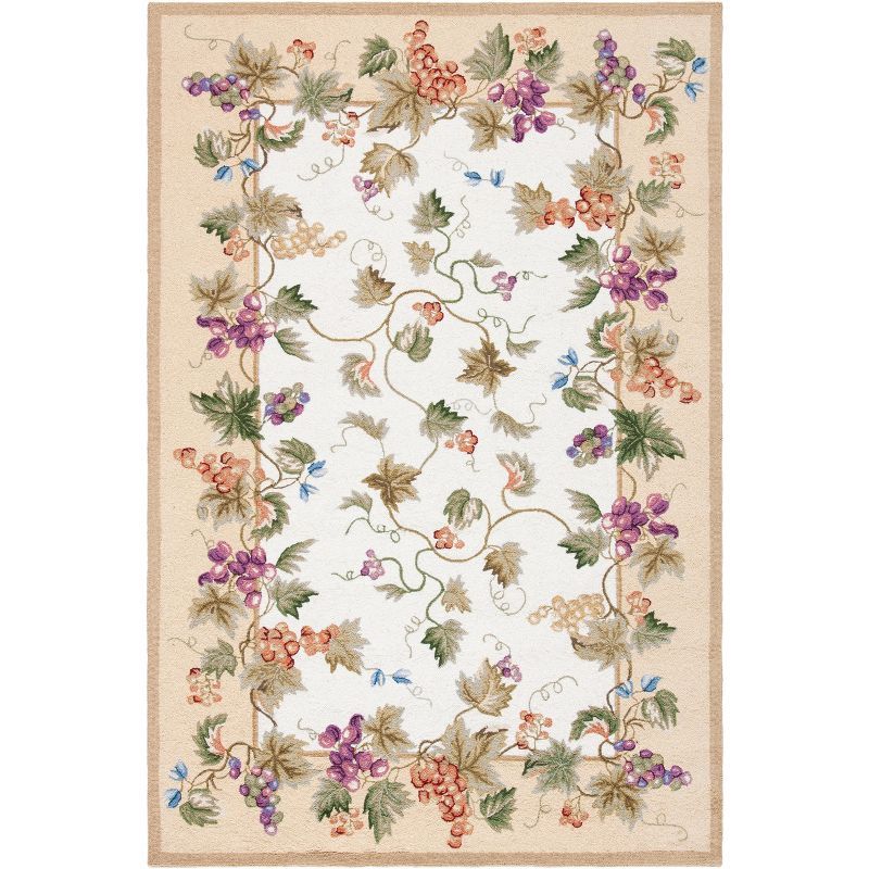 Beige Floral Handmade Wool Rectangular Area Rug