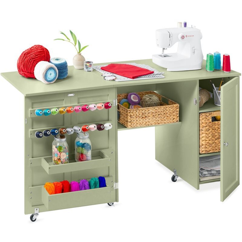 Light Green MDF Multipurpose Folding Sewing Table with Storage