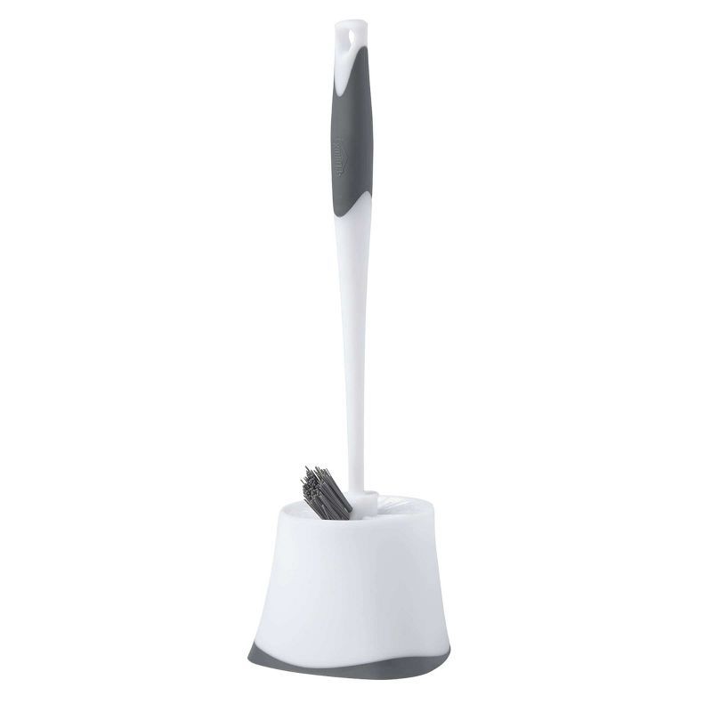 White and Gray Plastic Toilet Brush with Holder