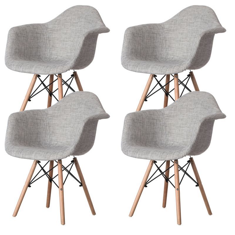 Mid-Century Modern Gray Fabric Armchair with Beech Wood Legs