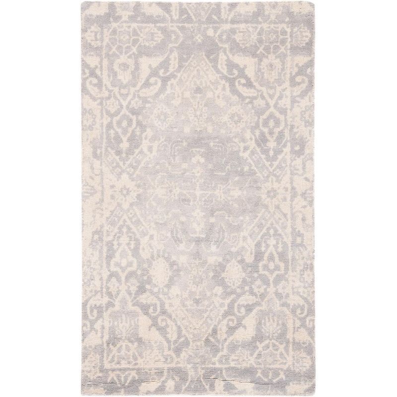 Handmade Light Grey and Ivory Wool Tufted Area Rug