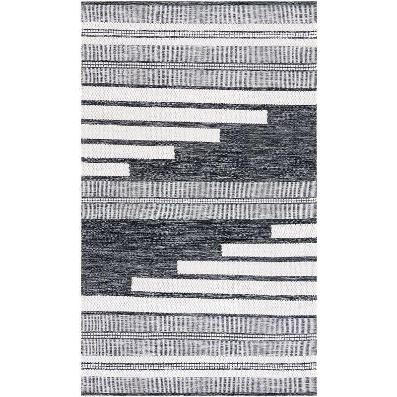 Bohemian Ivory and Black Handwoven Synthetic Stripe Area Rug 4' x 6'