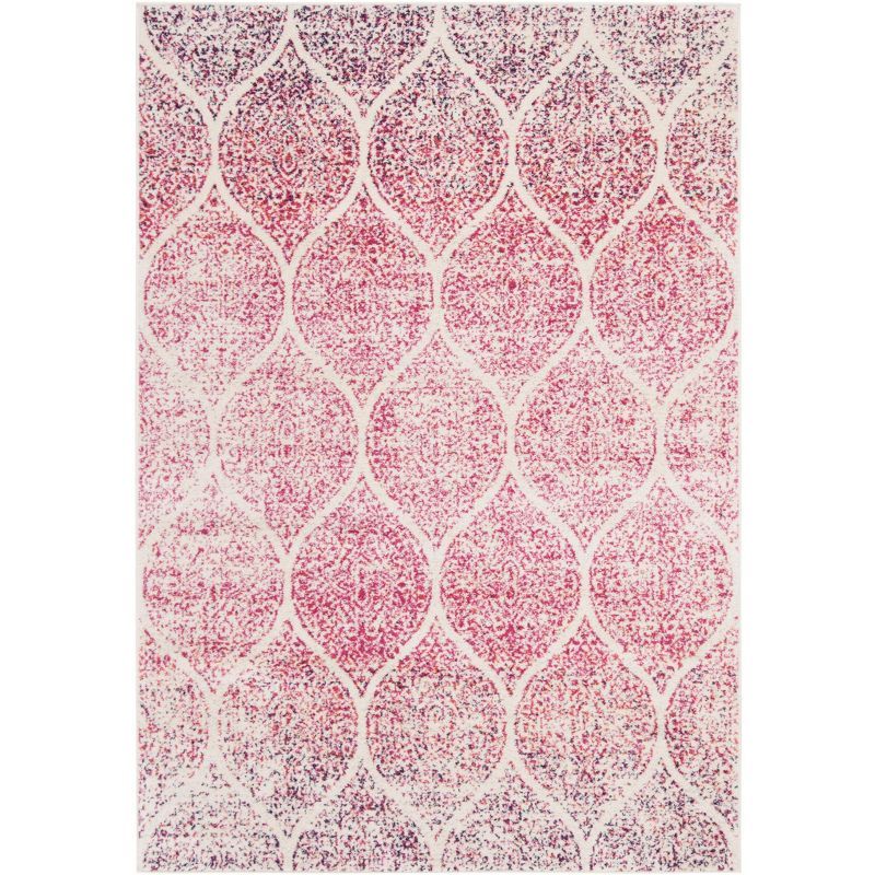 Cream and Fuchsia Reversible Synthetic Area Rug