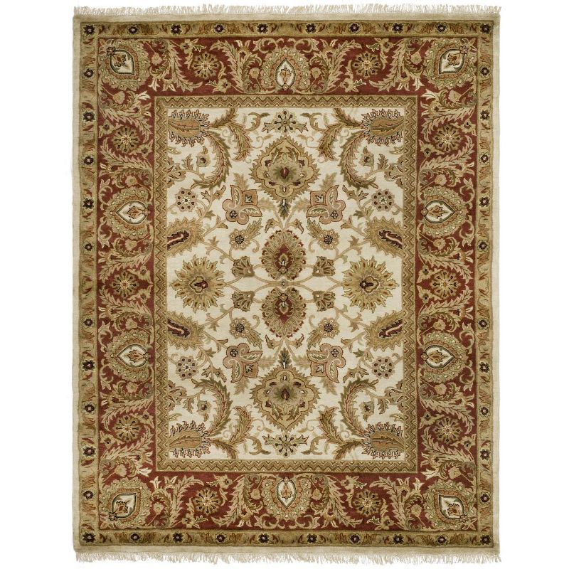 Ivory and Red High Pile Wool Hand-Tufted Area Rug