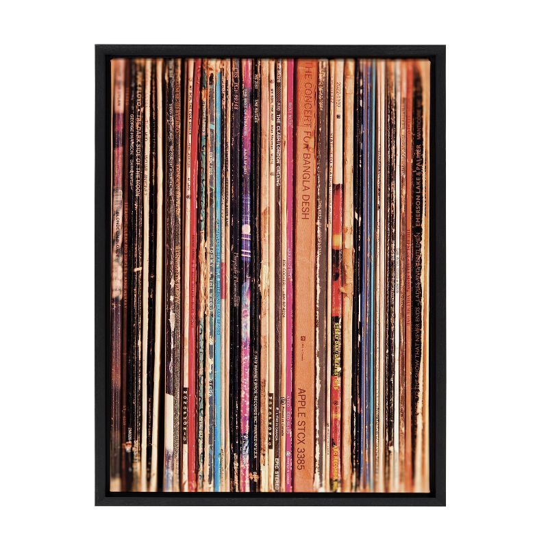 18" x 24" Black Framed Canvas Print of Vinyl Record Collection