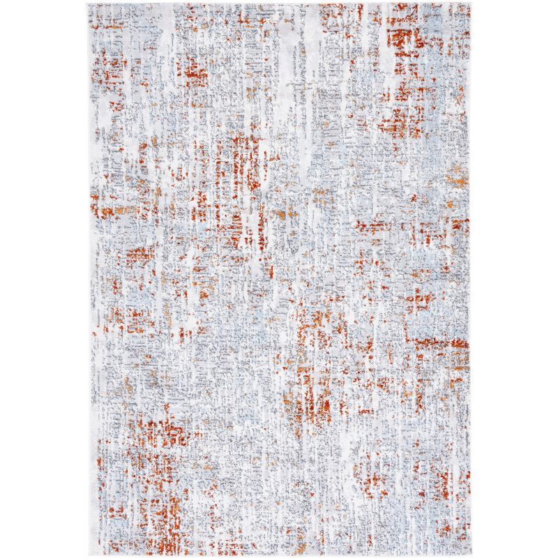 Ivory and Gray Abstract Hand-knotted Synthetic Rug