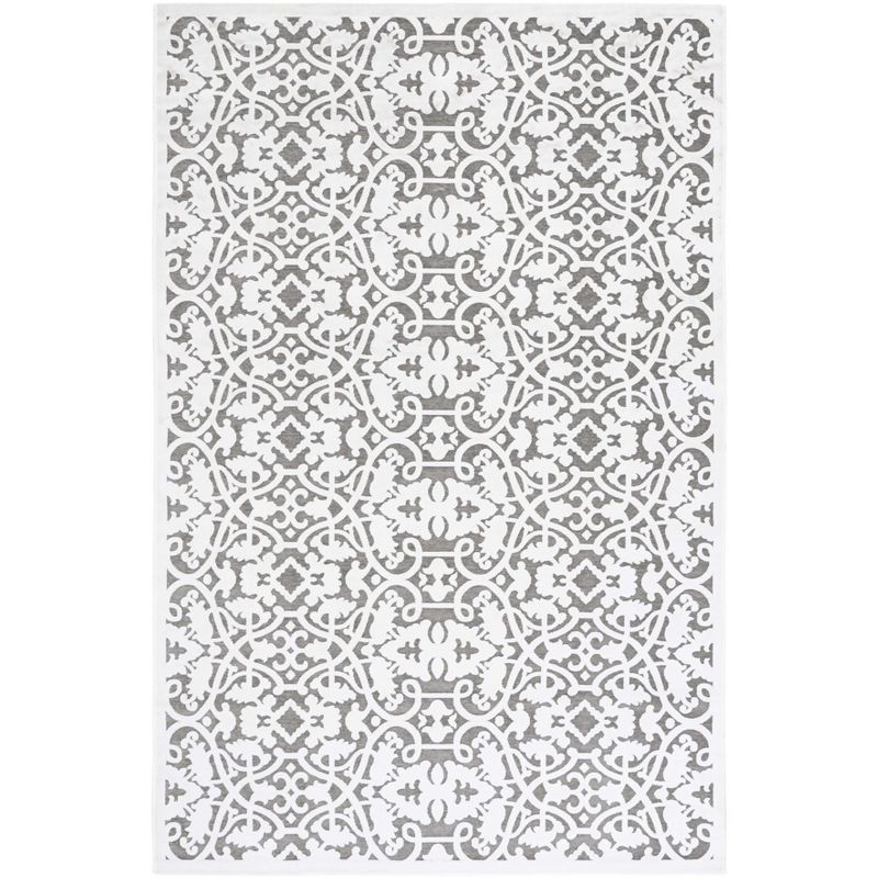 Ivory and Dark Grey Rectangular Viscose Rug, 5' x 7'