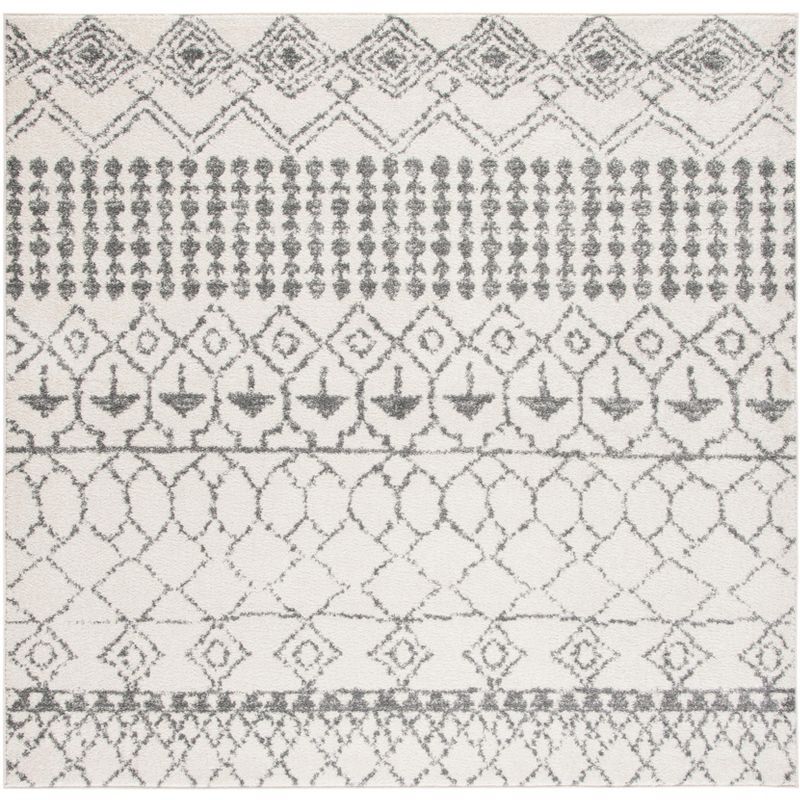 Ivory and Grey 9' Square Synthetic Area Rug