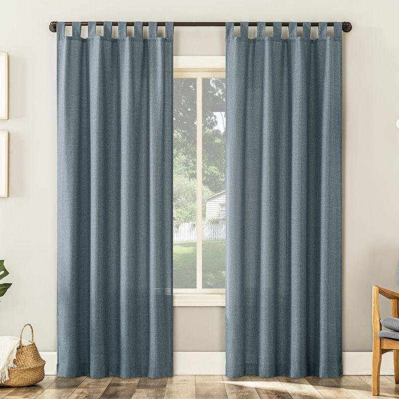 Storm Blue Heathered Texture Semi-Sheer Tab Top Curtain Panel, 40" x 84"