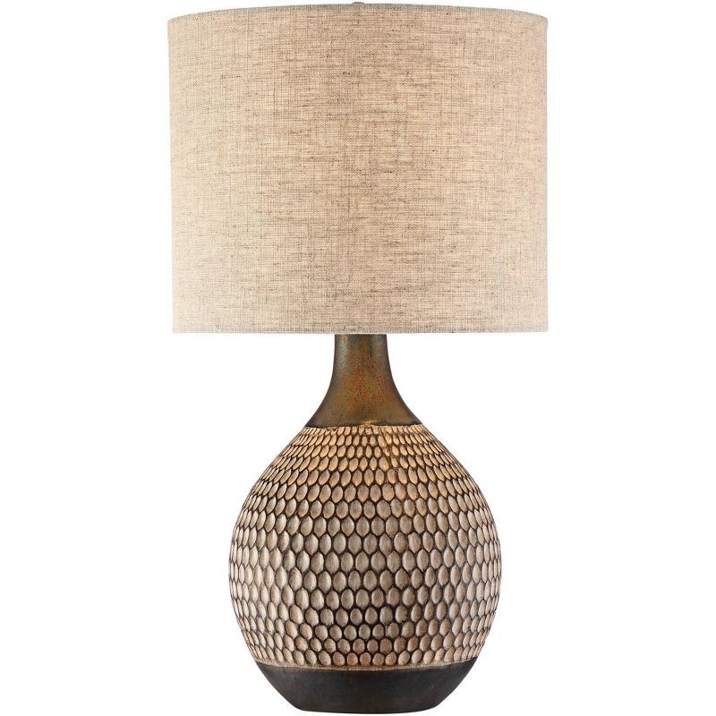 Mid-Century Modern Brown Ceramic Table Lamp with Oatmeal Shade